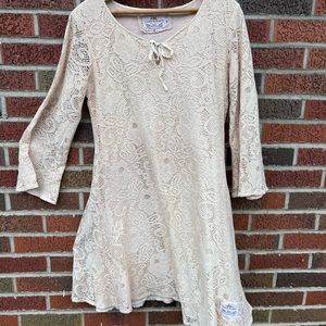 JDL Collection de Vetement Cream Lace Long Sleeve Bell Sleeve Peasant Dress